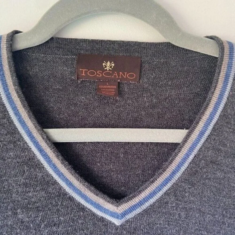 Men's Toscano V neck Long Sleeve Shirt Cuffs Ribbing Hem Large‎